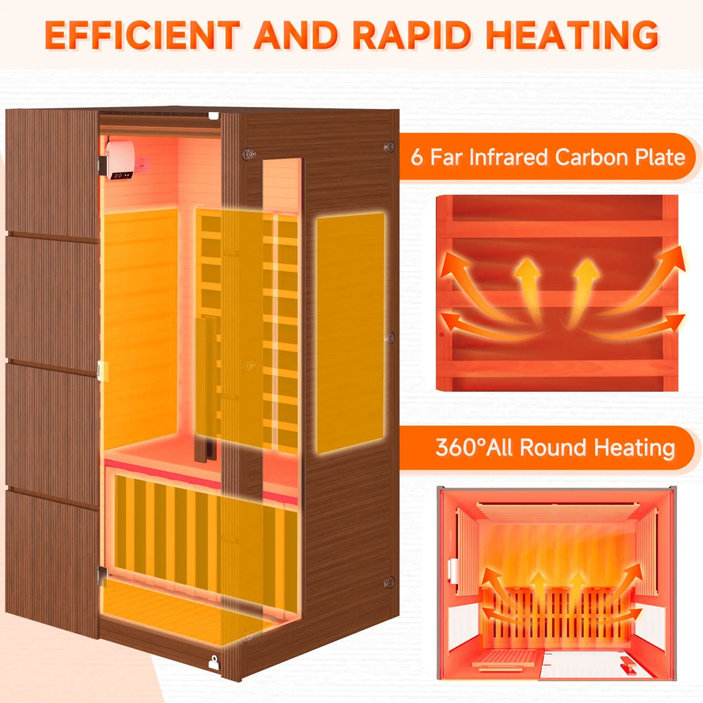EROMMY 2-Person Indoor Infrared Sauna for Home, Far Infrared Sauna with Red Light Therapy, Chromotherapy Lighting, 6 Carbon Heaters & Bluetooth Speaker, Walnut