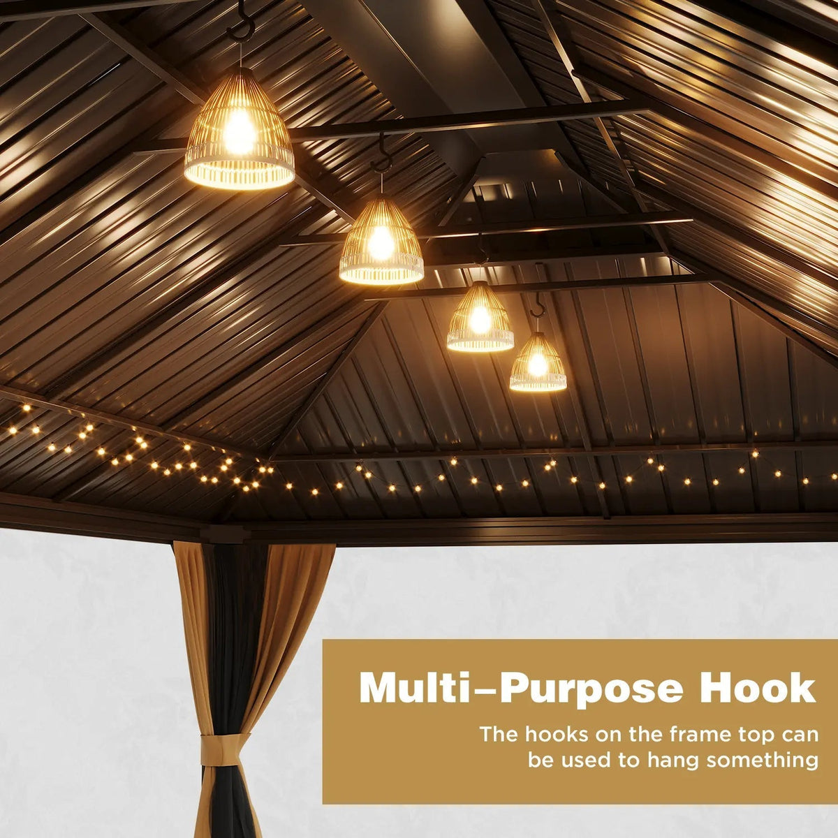 EROMMY 12X22 Hardtop Rectangular Gazebo with Metal Double Roof