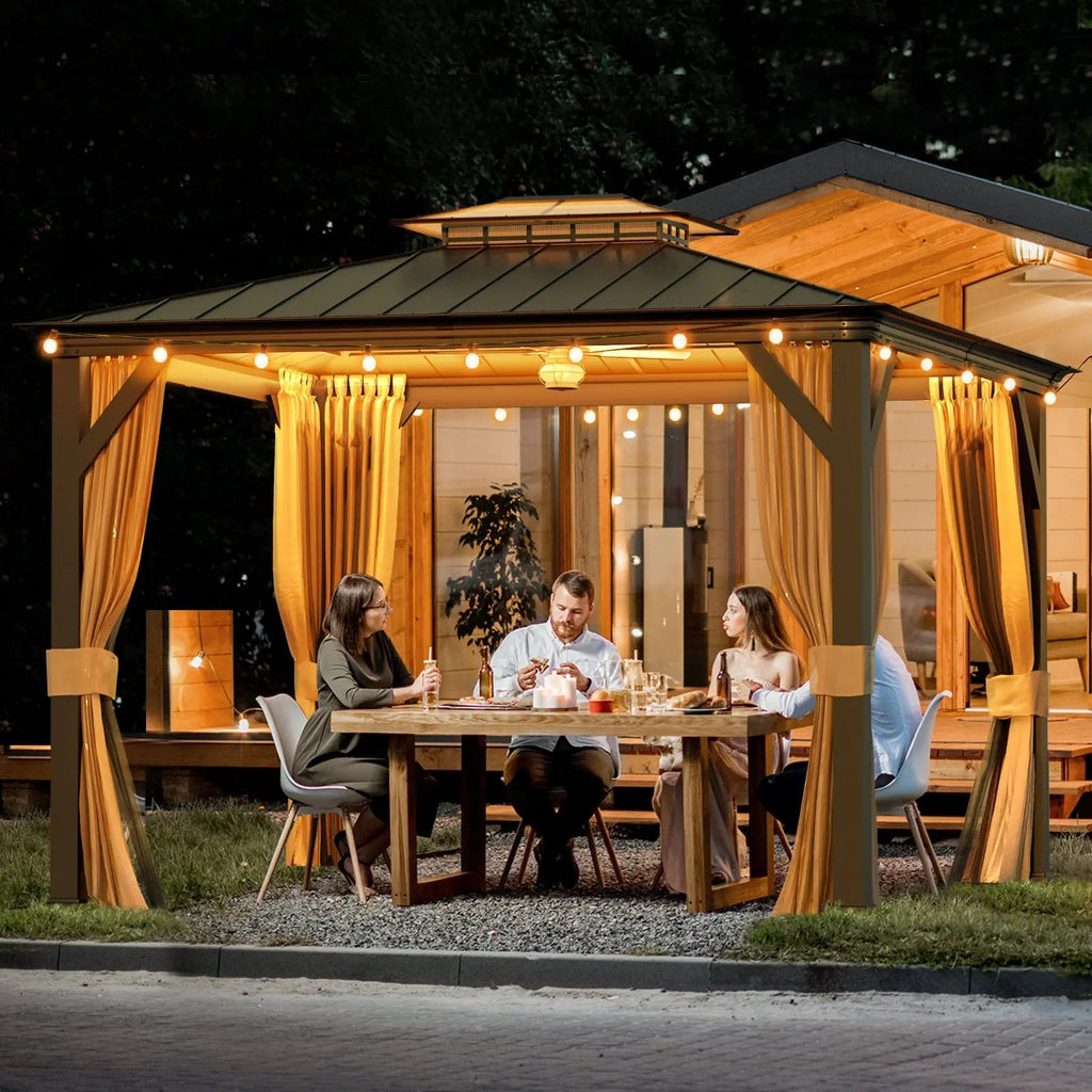 EROMMY 10X12 Gazebo with Double Galvanized Steel Roof