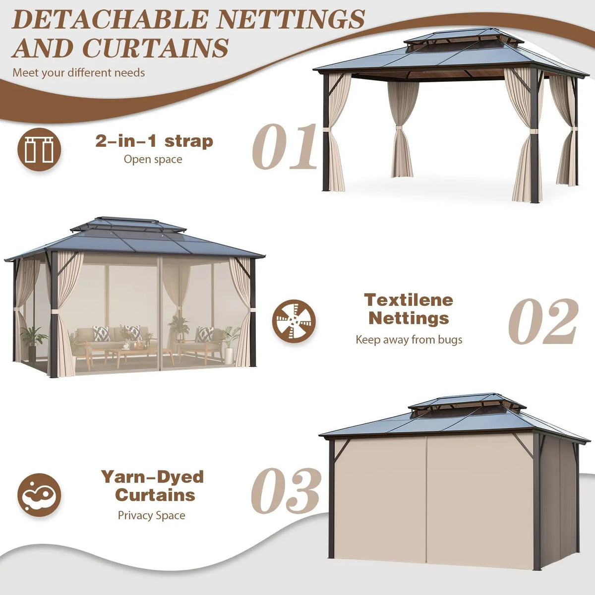 EROMMY 10X13 Gazebo with Polycarbonate Double Roof