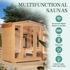 EROMMY Outdoor Sauna 4 Person, Far Infrared Wooden Sauna, Personal Sauna with Bluetooth Speaker and Changeable Chromotherapy Lighting