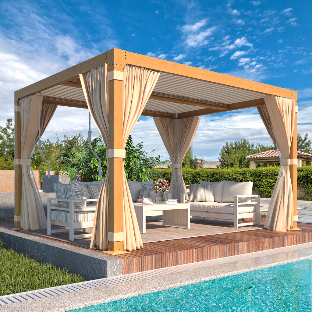 EROMMY 10X12 Pergola with Adjustable Louvered Roof  – Wood Grain