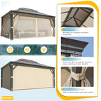 EROMMY 12' x 16' Hardtop Gazebo, Permanent Outdoor Aluminum Patio Gazebo, Double Roof, Patio and Garden, Curtains and Netting