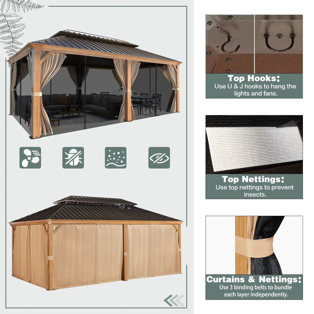 EROMMY 12X20 Hardtop Gazebo with Canopy for Poolside and Outdoor