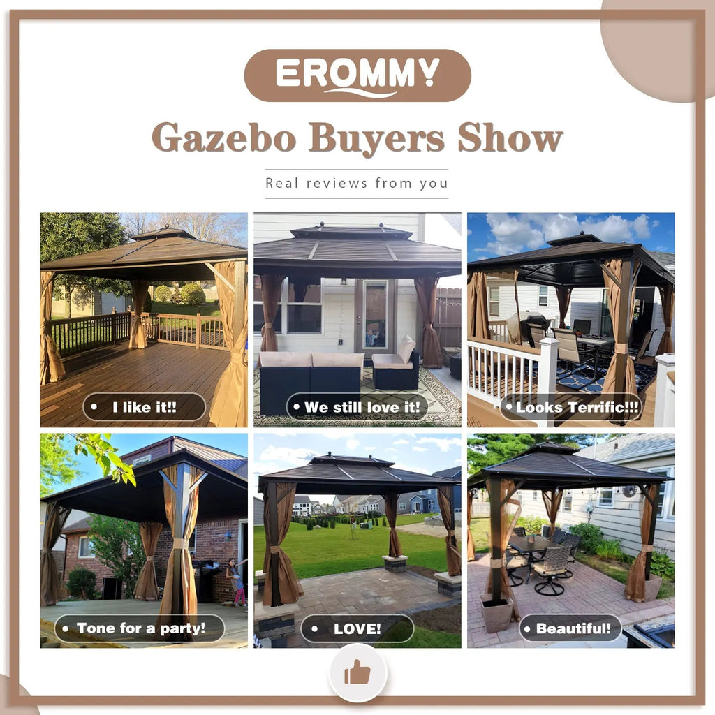 EROMMY 10X13 Small Gazebo with Netting for Backyard