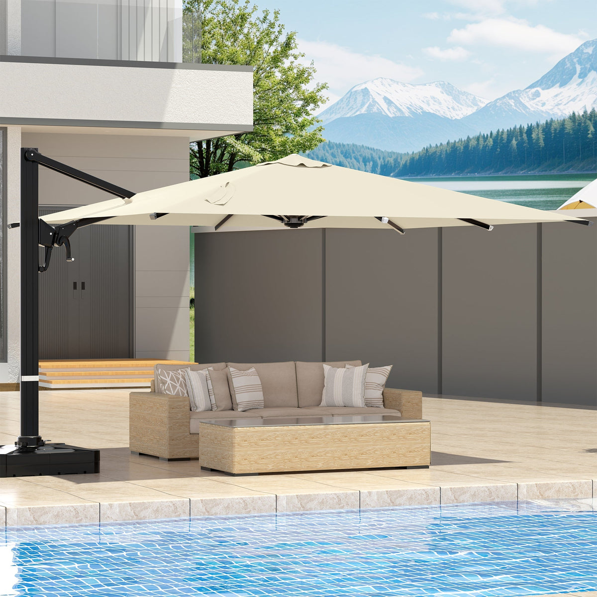 EROMMY 10 x 13 Outdoor Large Offset Umbrella, Base Excluded - Yellow