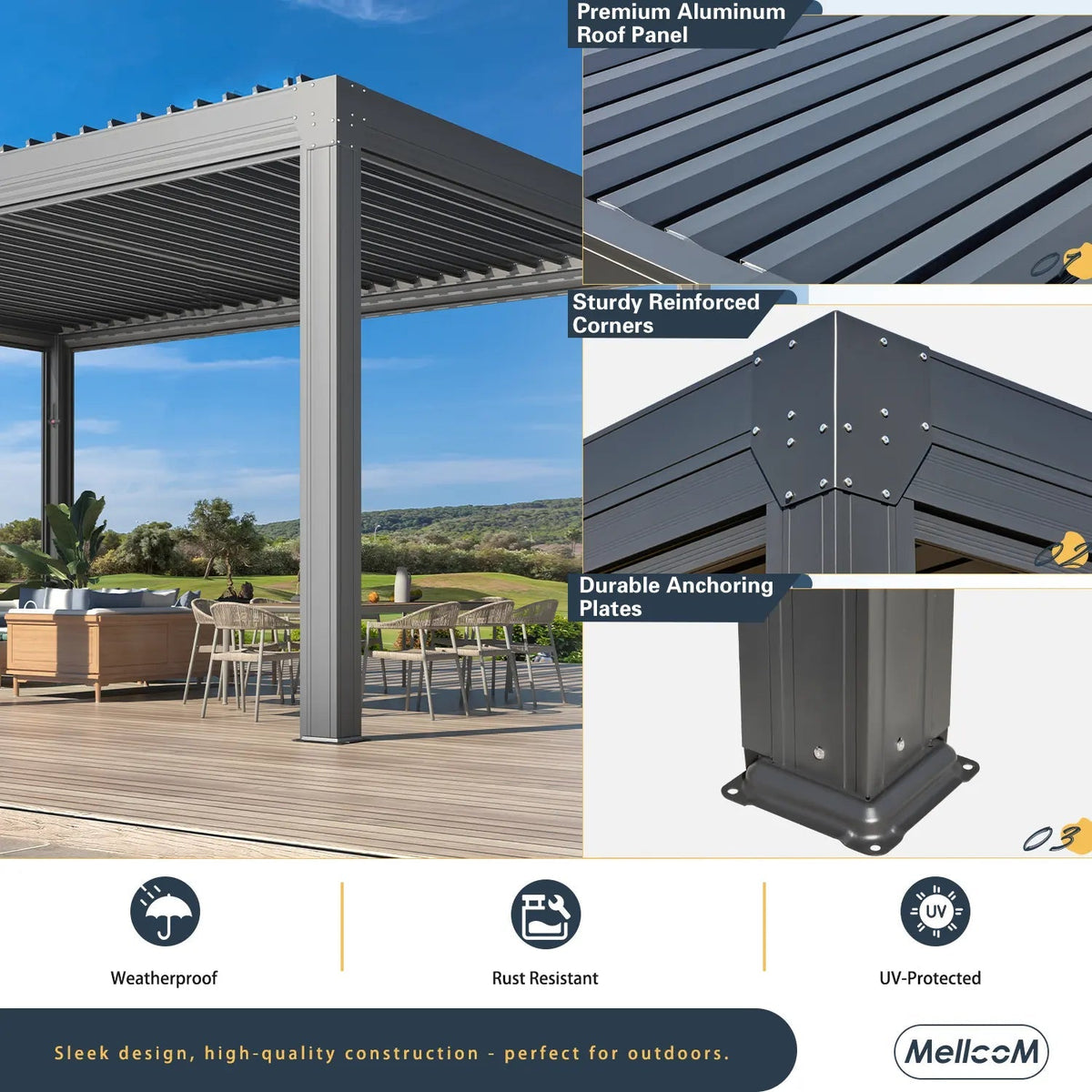 EROMMY 12x16 Pergola with Waterproof Roof Panels – Grey