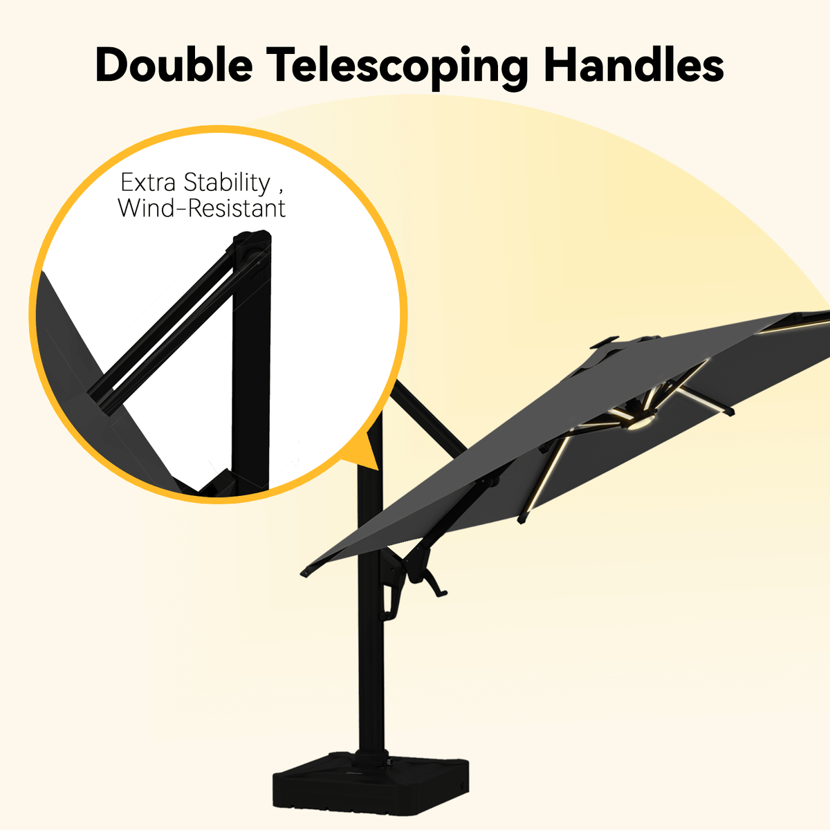 EROMMY 10 X 10 Outdoor Weather-resistant Umbrella with LED, Base Excluded - Gray