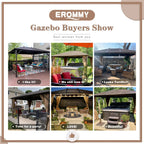 EROMMY 10' x 13' Hardtop Gazebo Hardtop Gazebo, Outdoor Galvanized Steel Canopy, Aluminum Furniture with Netting for Garden, Patio