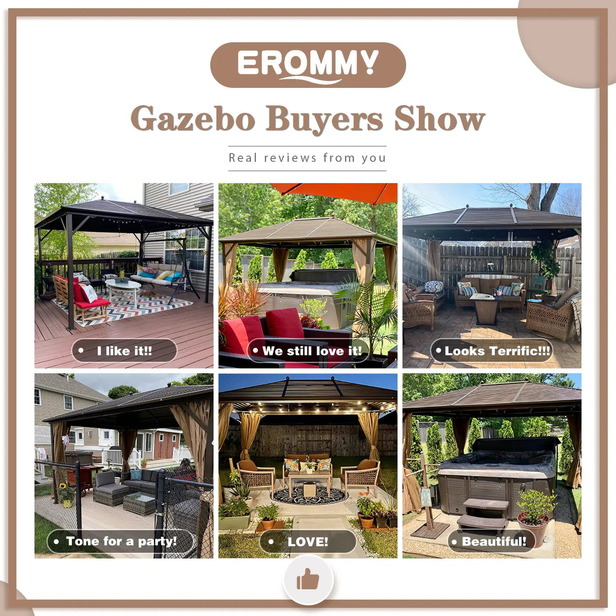 EROMMY 10' x 13' Hardtop Gazebo Hardtop Gazebo, Outdoor Galvanized Steel Canopy, Aluminum Furniture with Netting for Garden, Patio