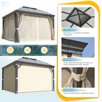 EROMMY 12' x 12' Hardtop Gazebo, Permanent Outdoor Aluminum Patio Gazebo with Aluminum Composite Double Arc Roof, Curtains and Netting Included