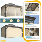 EROMMY 12' x 14' Hardtop Permanent Outdoor Aluminum Patio Gazebo with Double Roof for Patio and Garden, Curtains and Netting
