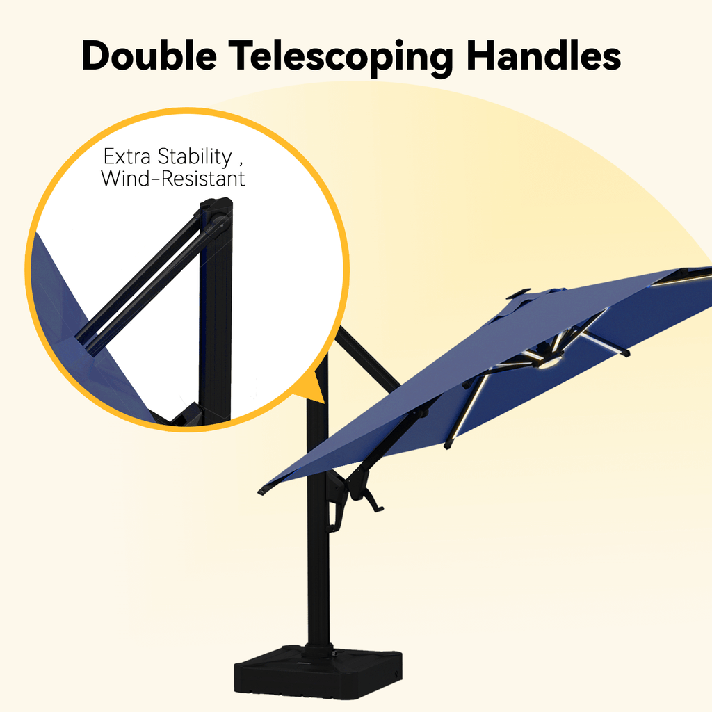 EROMMY 10 X 10 Outdoor Weather-resistant Umbrella with LED, Base Excluded - Navy