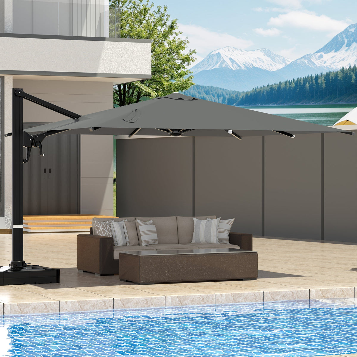 EROMMY 10 x 13 Outdoor Large Offset Umbrella, Base Excluded - Gray