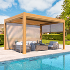 EROMMY 10x13 Motorized Pergola with Adjustable Louvers –Wood Grain