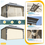 EROMMY 12' x 14' Hardtop Permanent Outdoor Aluminum Patio Gazebo, Double Roof for Patio Lawn and Garden, Curtains and Netting Included
