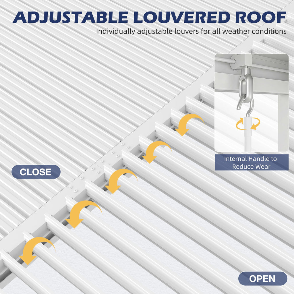 EROMMY 10' x 10' Outdoor Pergola with Adjustable Louvered Roof & Integrated Drainage, Heavy-Duty Metal Louvered Pergola for Patios, White