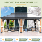 EROMMY 12X20 Wooden Finish Coated Aluminum Gazebo with Metal Roof