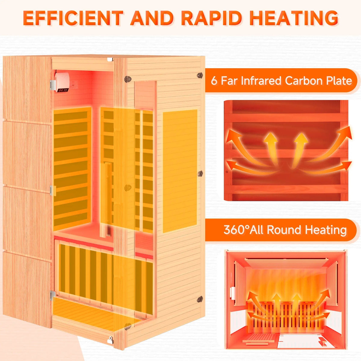 EROMMY 2-Person Indoor Infrared Sauna for Home, Far Infrared Sauna with Red Light Therapy, Chromotherapy Lighting, 6 Carbon Heaters & Bluetooth Speaker, Natural Wood