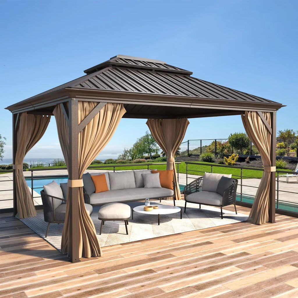EROMMY 12X14 Hardtop Gazebo with Canopy for Poolside and Outdoor