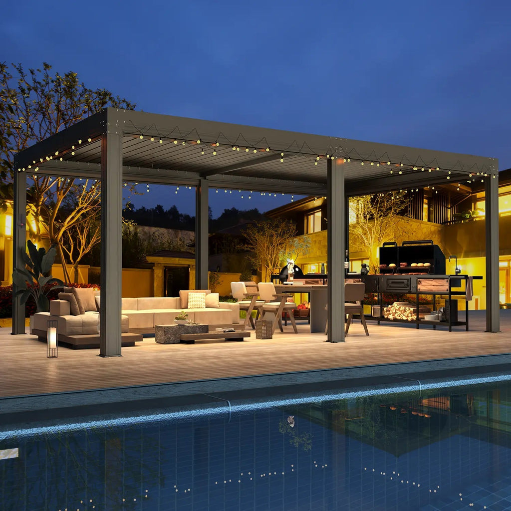 EROMMY 12x20 Large Aluminum Pergola with Louvered Canopy – Grey