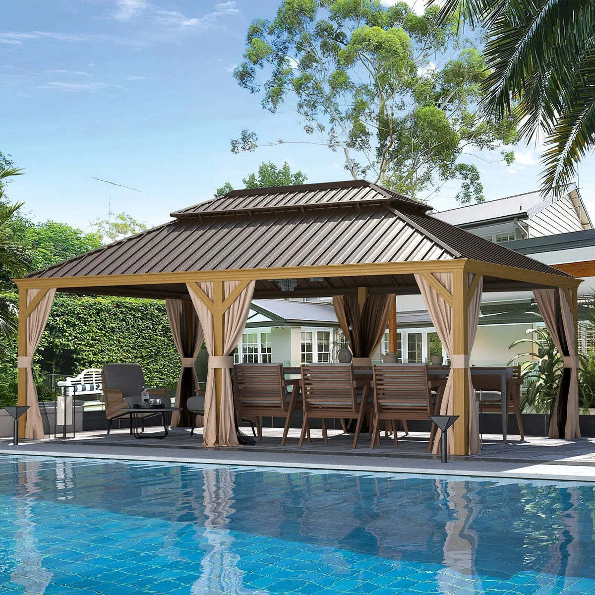 EROMMY 12X22 Hardtop Rectangular Gazebo with Metal Double Roof