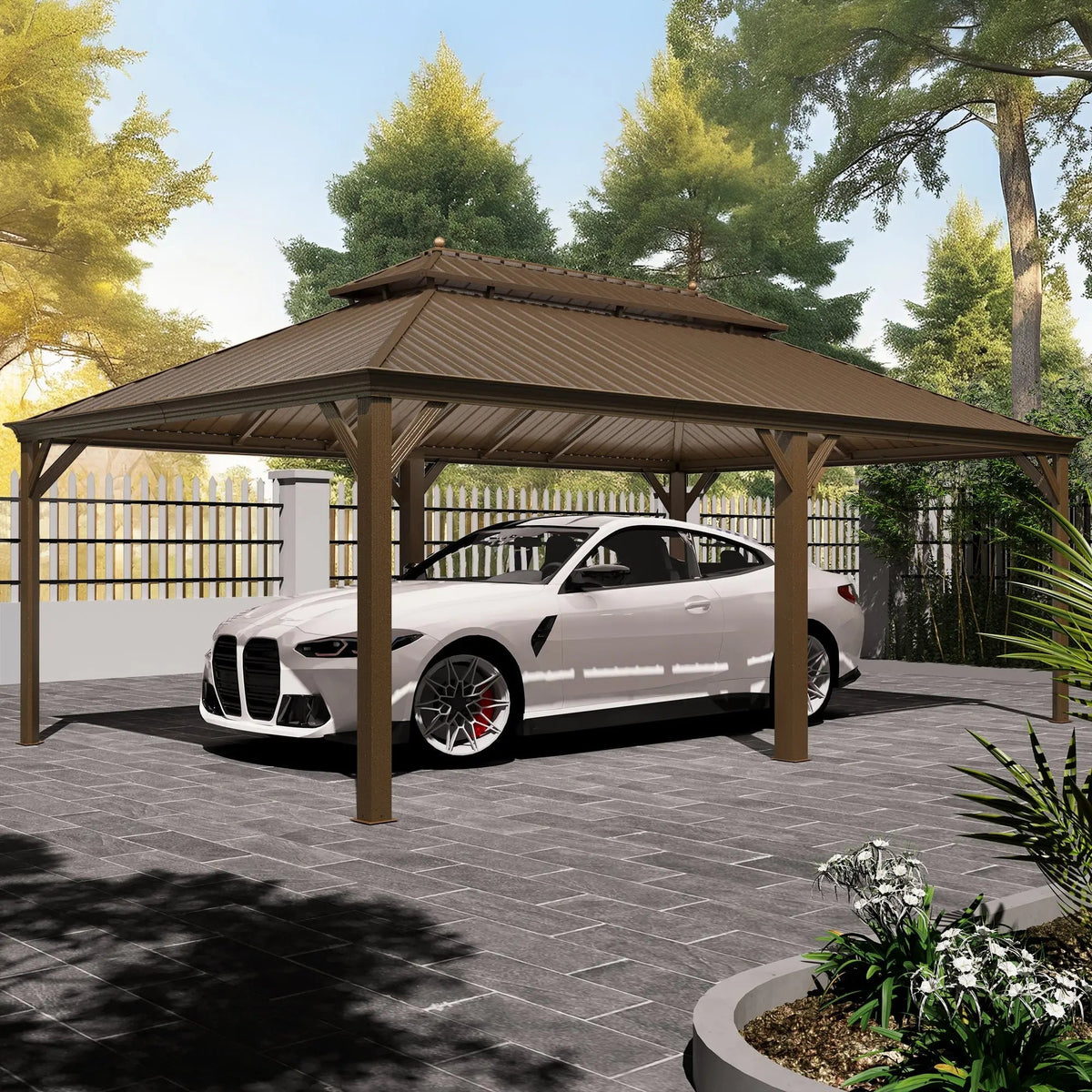 EROMMY 14X22 Hardtop Privacy Carport with Insect Screen