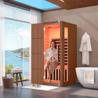 EROMMY 2-Person Indoor Infrared Sauna for Home, Far Infrared Sauna with Red Light Therapy, Chromotherapy Lighting, 6 Carbon Heaters & Bluetooth Speaker, Walnut
