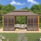 EROMMY 12'*16' Sunroom, with Front Door, Side Entrance, Galvanized Steel Double Top, Wood Grain Appearance, Aluminum Alloy Frame, Solarium Backyard Sun Room