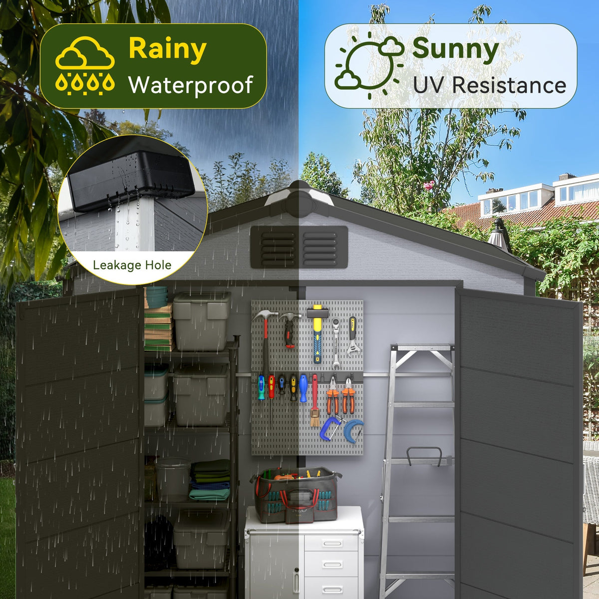 6x4 FT Outdoor Storage Shed, Weather-Resistant Shed with Lockable Double Doors & Built-In Floor, Sloped Roof Outdoor Shed for Backyard, Patio & Lawn, Black