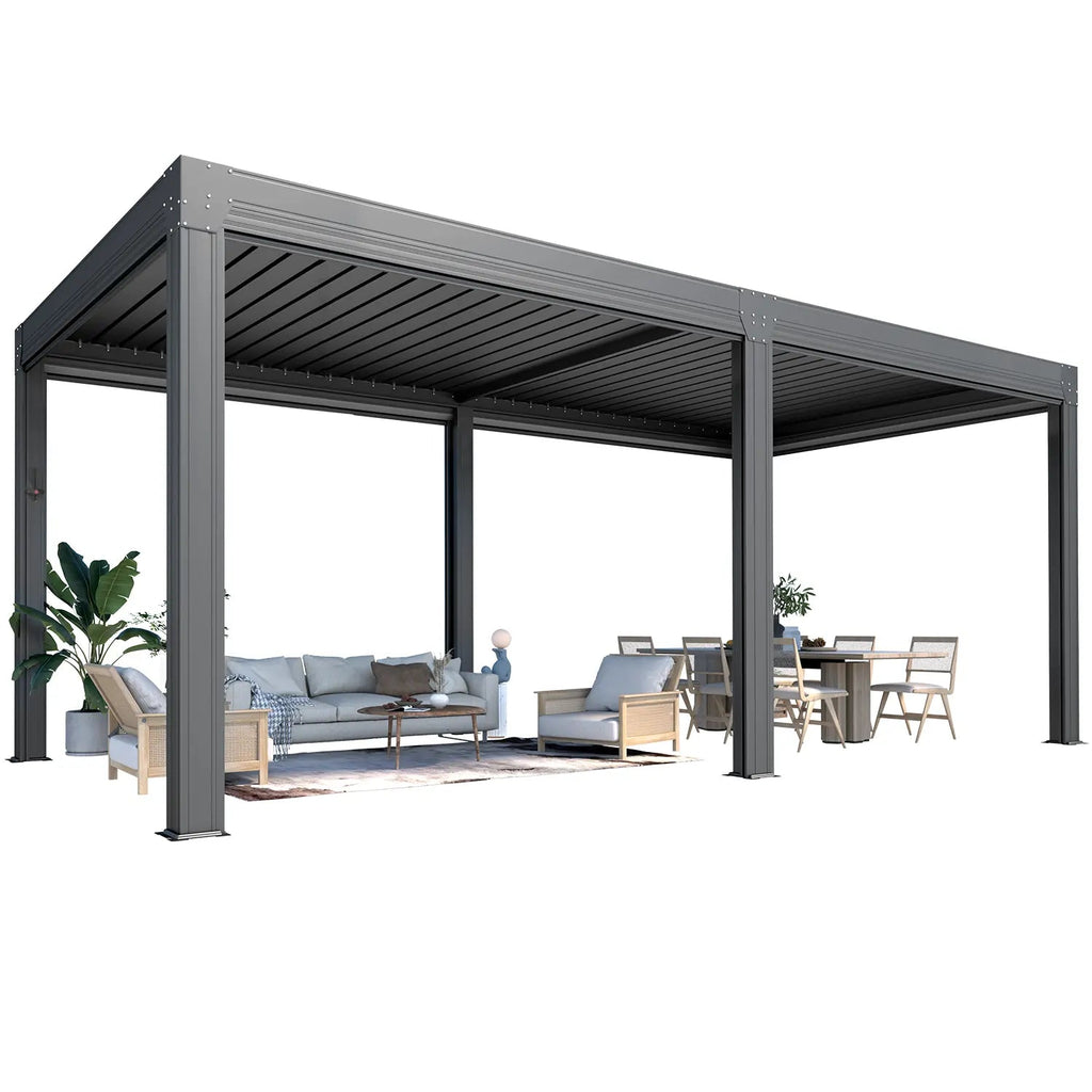 EROMMY 10x20 Aluminum Louvered Pergola with Pull-down Screen – Grey