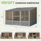 EROMMY 10X12 Wall Mounted Sunroom with Prefabricated 4-season Design – Grey