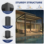 EROMMY 10' x 10' Outdoor Pergola with Adjustable Louvered Roof & Integrated Drainage, Heavy-Duty Metal Louvered Pergola for Patios, Black
