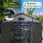 8x6 FT Outdoor Storage Shed, Weather-Resistant Shed with Lockable Double Doors & Built-In Floor, Sloped Roof Outdoor Shed for Backyard, Patio & Lawn, Black