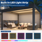 EROMMY 10' x 13' Outdoor Pergola with LED Lights, Aluminum Gazebo with Motorized Louvers & Side Screens for Patio, Backyard & Poolside, Black