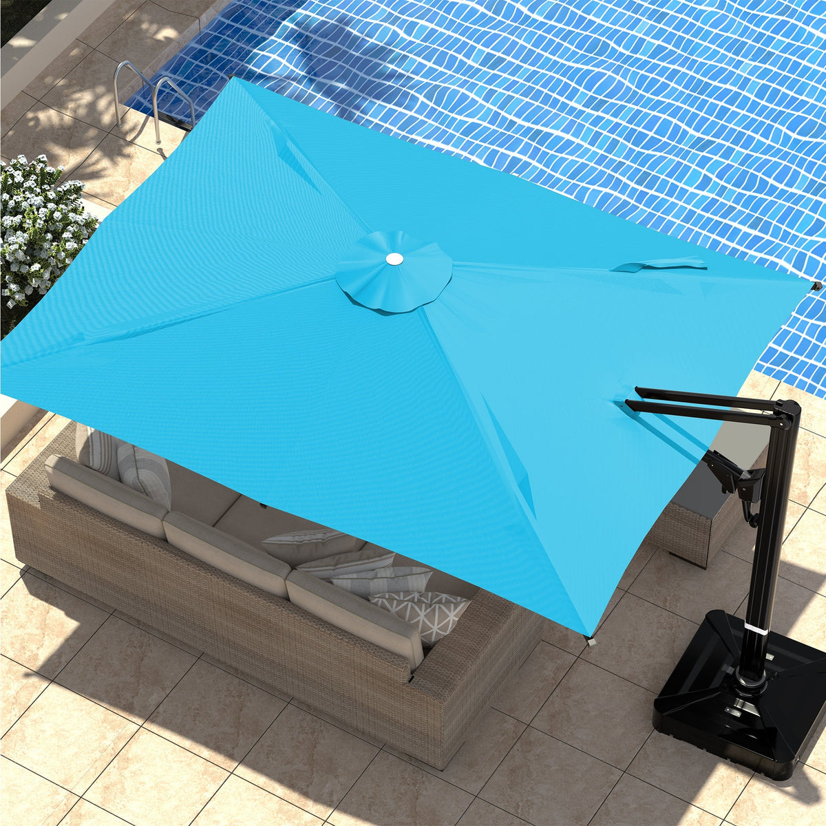 EROMMY 10 x 13 Outdoor Large Offset Umbrella, Base Excluded - Blue