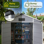 8x6 FT Outdoor Storage Shed, Weather-Resistant Shed with Lockable Double Doors & Built-In Floor, Sloped Roof Outdoor Shed for Backyard, Patio & Lawn, Gray