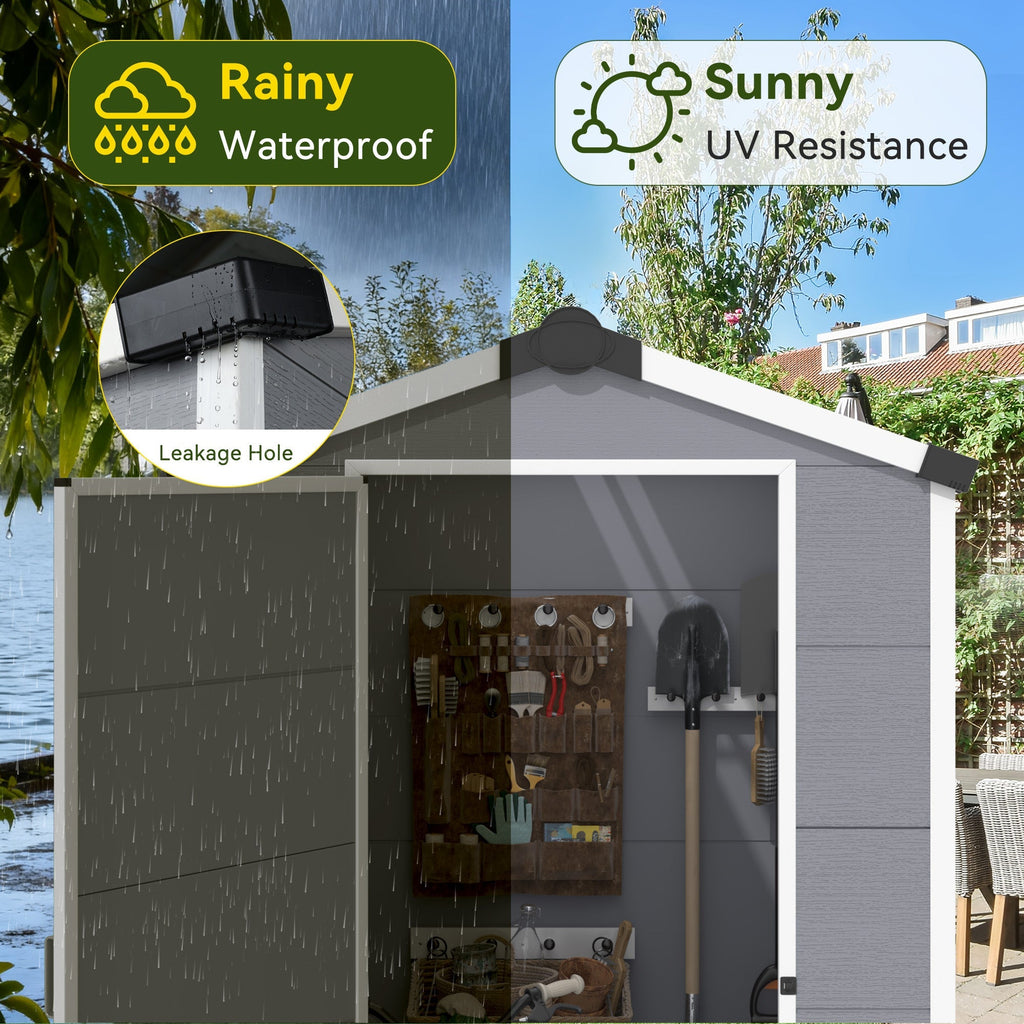 4x6 FT Outdoor Storage Shed, Weather-Resistant Shed with Lockable Double Doors & Built-In Floor, Sloped Roof Outdoor Shed for Backyard, Patio & Lawn, Gray