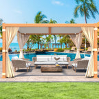 EROMMY 11x13 Louvered Aluminum Pergola with Canopy – Wood Grain