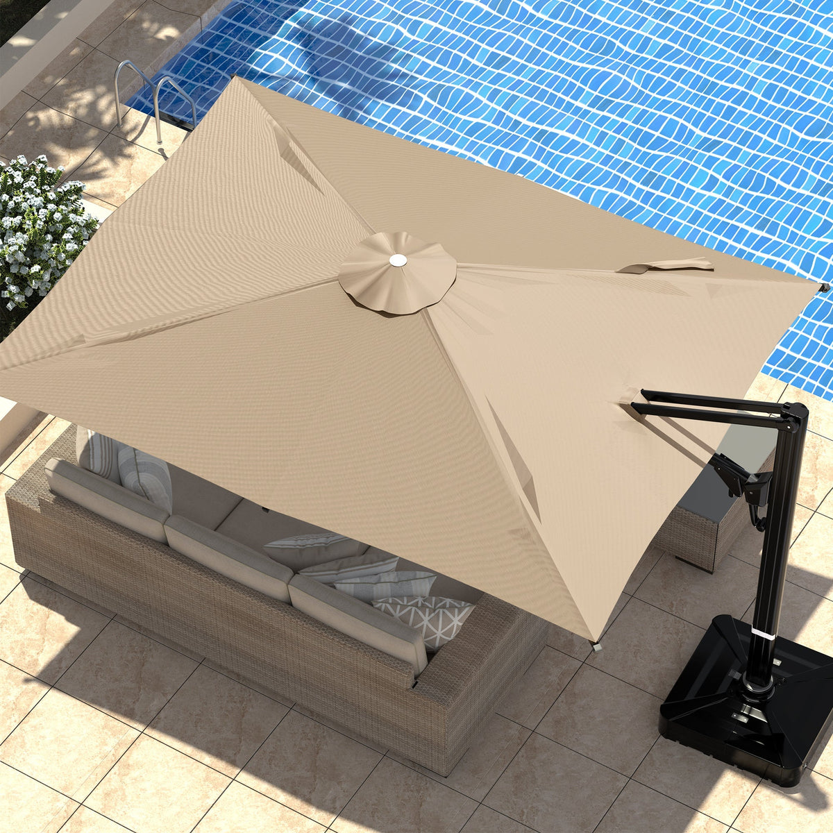 EROMMY 10 x 13 Outdoor Large Offset Umbrella, Base Excluded - Brown