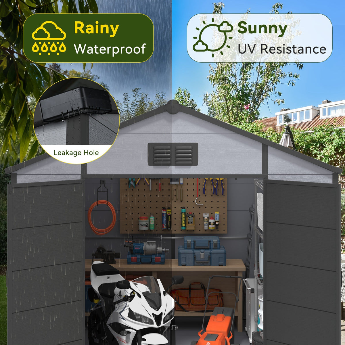 8x12 FT Outdoor Storage Shed, Weather-Resistant Shed with Lockable Double Doors & Built-In Floor, Sloped Roof Outdoor Shed for Backyard, Patio & Lawn, Black