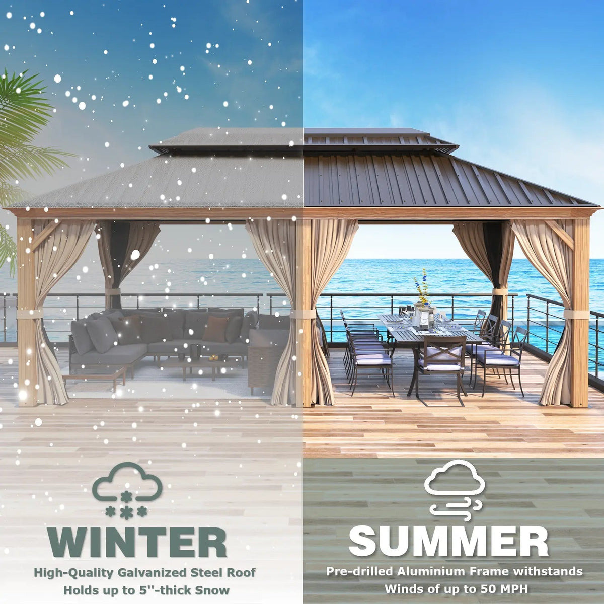 EROMMY 12X20 Hardtop Gazebo with Canopy for Poolside and Outdoor