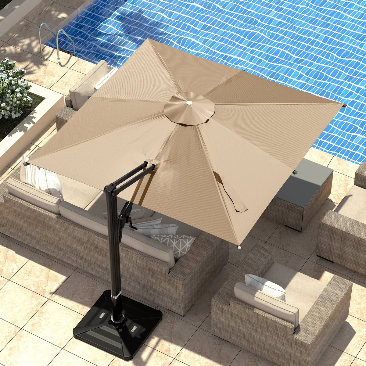 EROMMY 10 x 10 Rectangular Umbrella with Sturdy Frame, Base Excluded - Brown