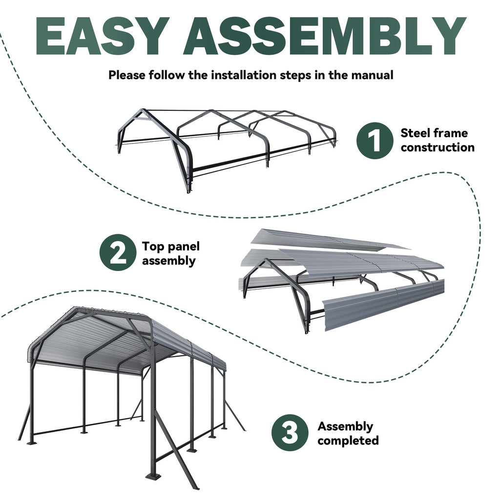 EROMMY 10' x 15' Outdoor Steel Carport with Galvanized Steel Frame and Roof