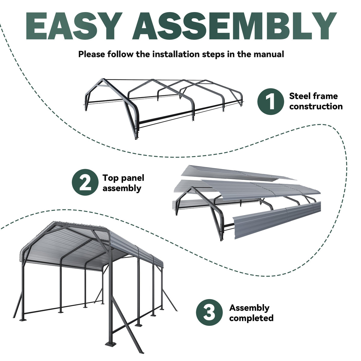 EROMMY 10' x 15' Outdoor Steel Carport with Galvanized Steel Frame and Roof