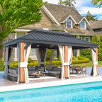 EROMMY 12X20 Wooden Finish Coated Aluminum Gazebo with Metal Roof
