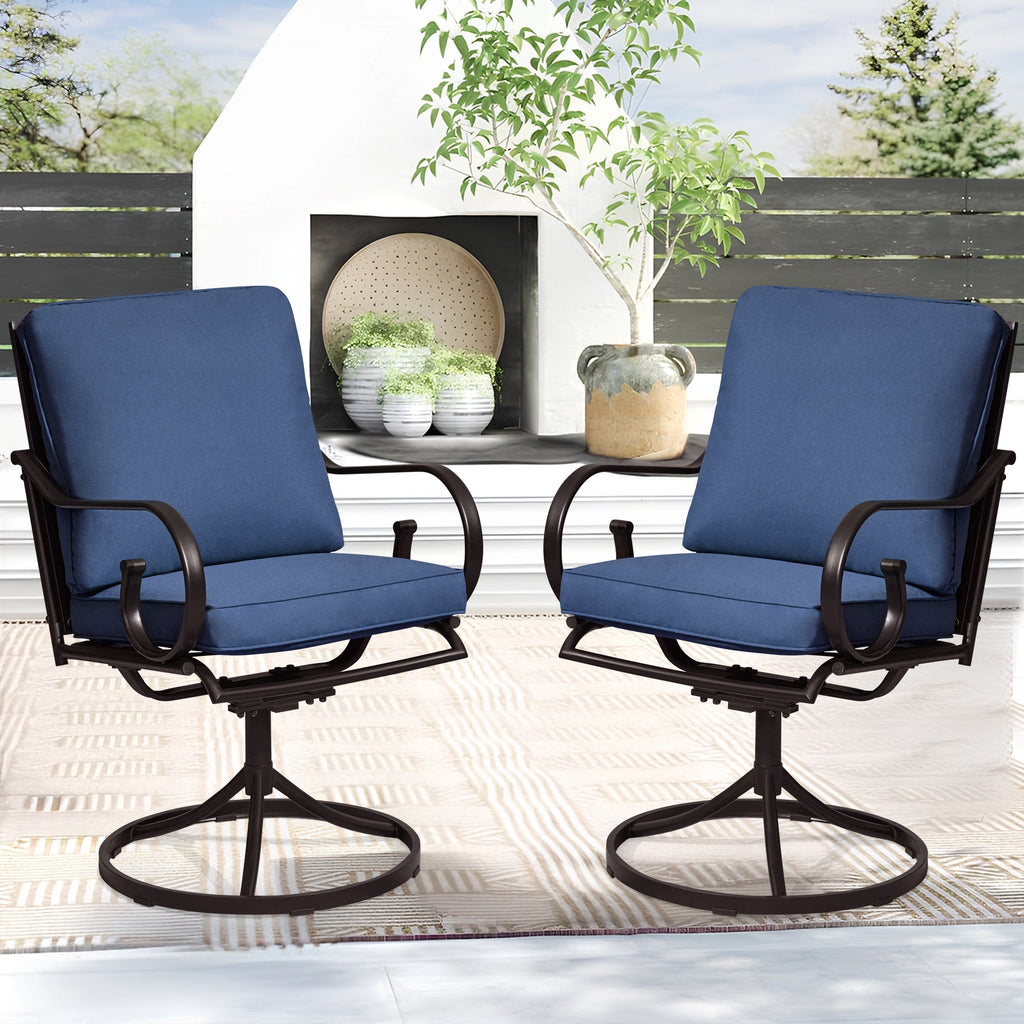 Erommy  Patio Swivel Chair Set of 2, Outdoor Dining Chairs with Cushions, Blue
