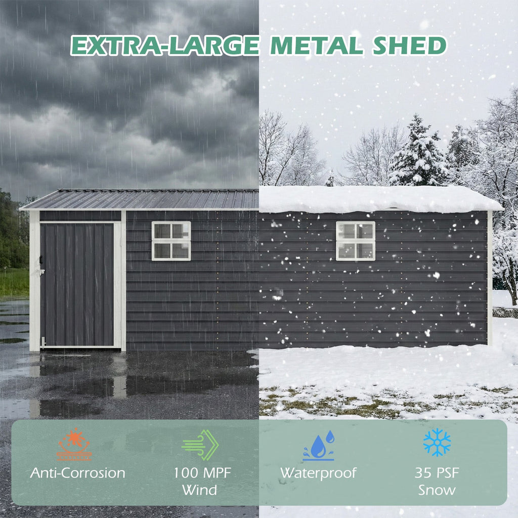 EROMMY 14x24 FT Heavy Duty Carport - Galvanized Steel Frame Car Shelter with Reinforced Base, Enclosed Storage Shed for Cars & Trucks, Grey