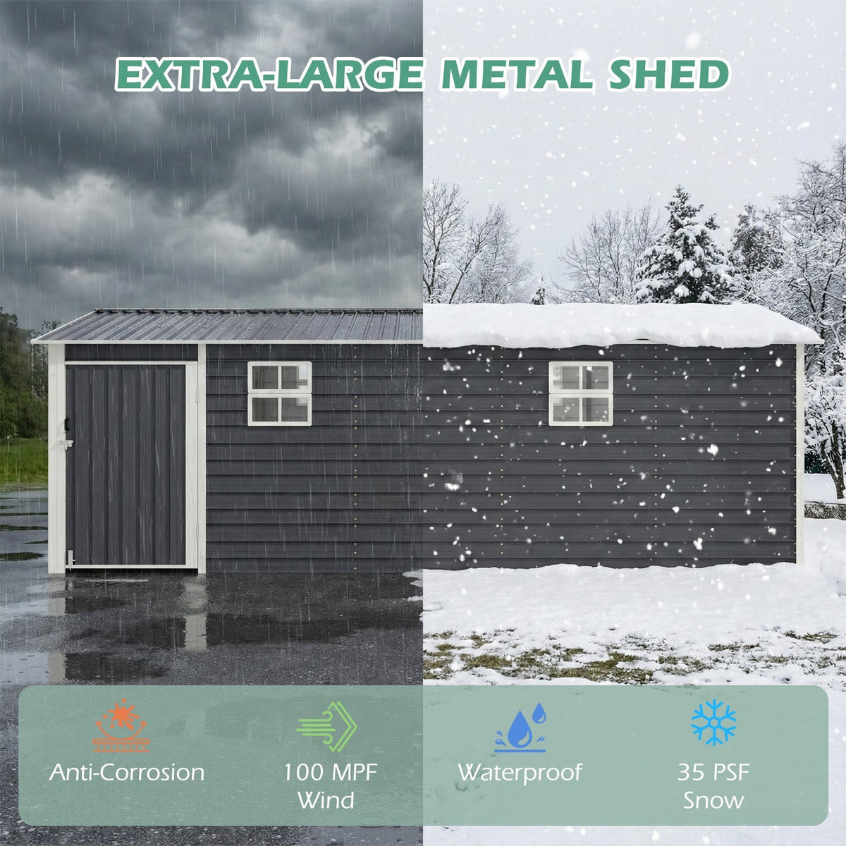 EROMMY 14x24 FT Heavy Duty Carport - Galvanized Steel Frame Car Shelter with Reinforced Base, Enclosed Storage Shed for Cars & Trucks, Grey