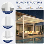 EROMMY 10' x 12' Outdoor Pergola with Adjustable Louvered Roof & Integrated Drainage, Heavy-Duty Metal Louvered Pergola for Patios, White